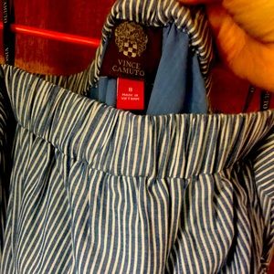 Vince Camaro off the shoulder pinstripe dress